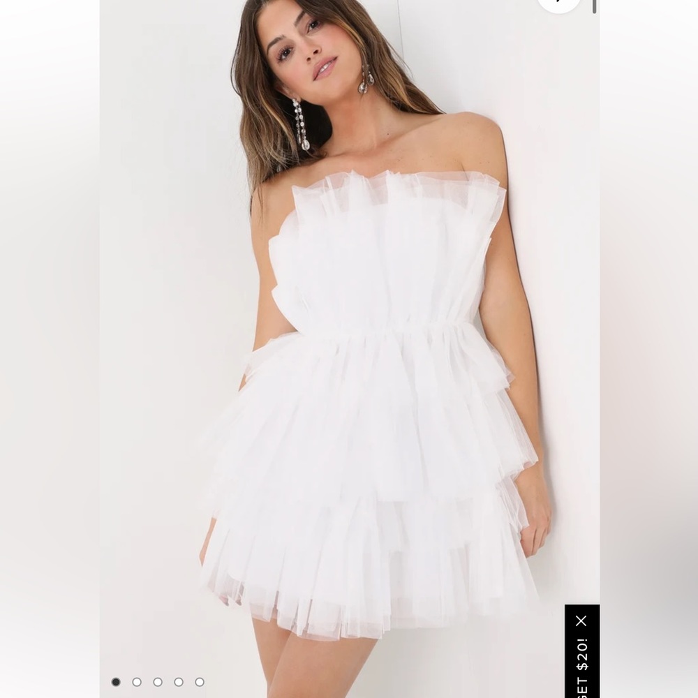 Tulle Intentions White Strapless Tiered Tulle Mini Dress